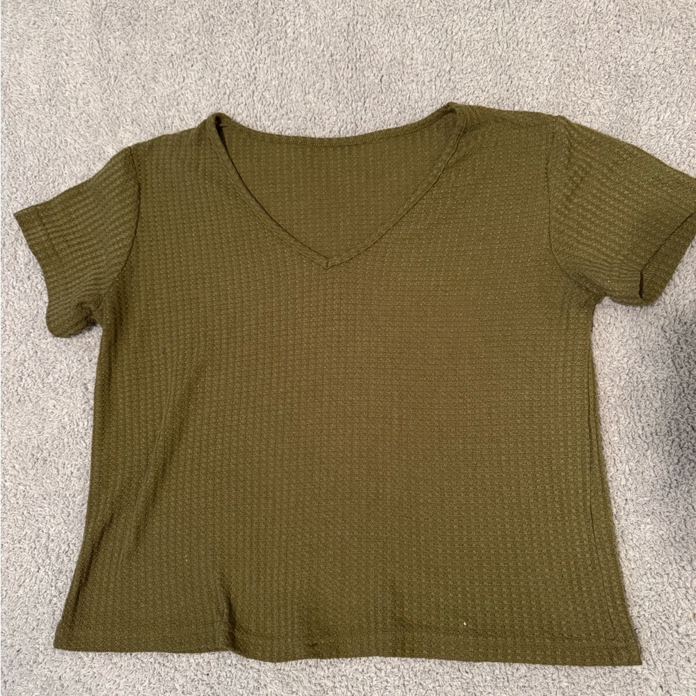 Olive Green V-Neck Women's Top